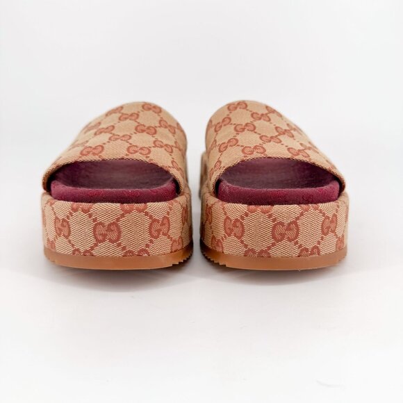 Gucci Angelina Beige GG Logo Canvas Platform Slide Sandals Size 38 US 8 Women's - Picture 5 of 15